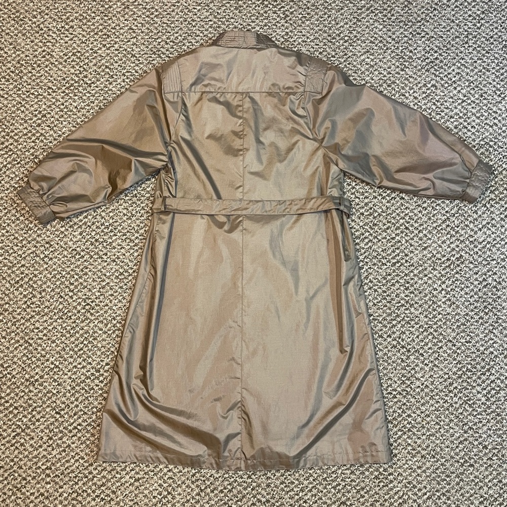 Vintage 80s Windsor Bay Belted Balloon Sleeve Trench Coat - Iridescent Champagne - Picture 3 of 16